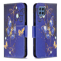Custodia Portafoglio In Pelle Fantasia Modello Cover con Supporto B03F per Samsung Galaxy M32 4G Blu Notte