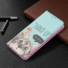 Custodia Portafoglio In Pelle Fantasia Modello Cover con Supporto B03F per Samsung Galaxy S21 FE 5G Ciano