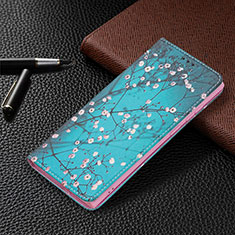 Custodia Portafoglio In Pelle Fantasia Modello Cover con Supporto B03F per Samsung Galaxy S22 Ultra 5G Ciano