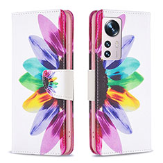Custodia Portafoglio In Pelle Fantasia Modello Cover con Supporto B03F per Xiaomi Mi 12 5G Rosa Caldo