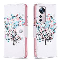 Custodia Portafoglio In Pelle Fantasia Modello Cover con Supporto B03F per Xiaomi Mi 12S Pro 5G Bianco