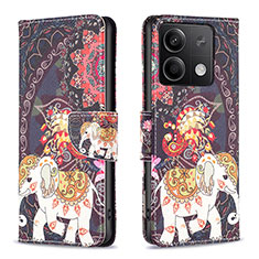 Custodia Portafoglio In Pelle Fantasia Modello Cover con Supporto B03F per Xiaomi Redmi Note 13 5G Marrone