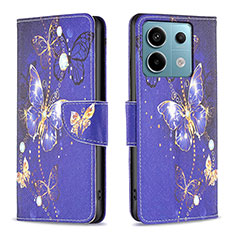 Custodia Portafoglio In Pelle Fantasia Modello Cover con Supporto B03F per Xiaomi Redmi Note 13 Pro 5G Blu Notte