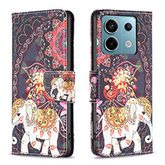 Custodia Portafoglio In Pelle Fantasia Modello Cover con Supporto B03F per Xiaomi Redmi Note 13 Pro 5G Marrone