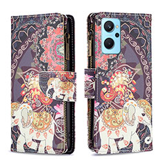 Custodia Portafoglio In Pelle Fantasia Modello Cover con Supporto B04F per Oppo A96 4G Marrone