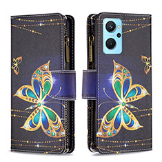 Custodia Portafoglio In Pelle Fantasia Modello Cover con Supporto B04F per Oppo A96 4G Nero