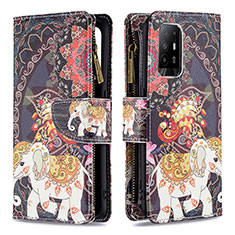 Custodia Portafoglio In Pelle Fantasia Modello Cover con Supporto B04F per Oppo F19 Pro+ Plus 5G Marrone