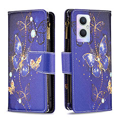 Custodia Portafoglio In Pelle Fantasia Modello Cover con Supporto B04F per Oppo Reno7 Lite 5G Blu Notte