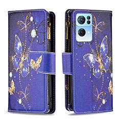 Custodia Portafoglio In Pelle Fantasia Modello Cover con Supporto B04F per Oppo Reno7 Pro 5G Blu Notte