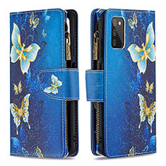 Custodia Portafoglio In Pelle Fantasia Modello Cover con Supporto B04F per Samsung Galaxy A02s Blu