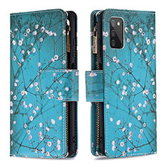 Custodia Portafoglio In Pelle Fantasia Modello Cover con Supporto B04F per Samsung Galaxy A02s Ciano