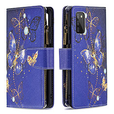 Custodia Portafoglio In Pelle Fantasia Modello Cover con Supporto B04F per Samsung Galaxy A03s Blu Notte