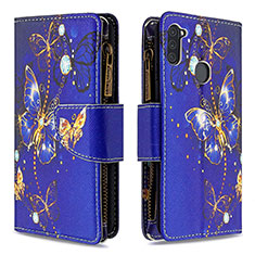 Custodia Portafoglio In Pelle Fantasia Modello Cover con Supporto B04F per Samsung Galaxy A11 Blu Notte