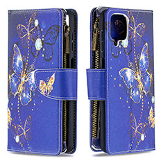 Custodia Portafoglio In Pelle Fantasia Modello Cover con Supporto B04F per Samsung Galaxy A12 Blu Notte