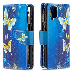 Custodia Portafoglio In Pelle Fantasia Modello Cover con Supporto B04F per Samsung Galaxy A12 Nacho Blu