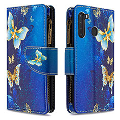 Custodia Portafoglio In Pelle Fantasia Modello Cover con Supporto B04F per Samsung Galaxy A21 Blu