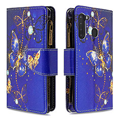 Custodia Portafoglio In Pelle Fantasia Modello Cover con Supporto B04F per Samsung Galaxy A21 Blu Notte