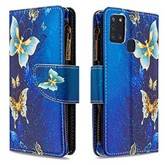 Custodia Portafoglio In Pelle Fantasia Modello Cover con Supporto B04F per Samsung Galaxy A21s Blu