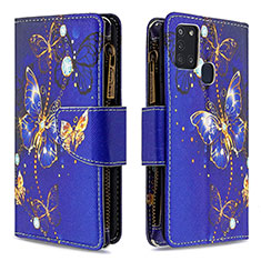 Custodia Portafoglio In Pelle Fantasia Modello Cover con Supporto B04F per Samsung Galaxy A21s Blu Notte