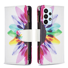 Custodia Portafoglio In Pelle Fantasia Modello Cover con Supporto B04F per Samsung Galaxy A23 5G Multicolore