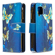 Custodia Portafoglio In Pelle Fantasia Modello Cover con Supporto B04F per Samsung Galaxy A42 5G Blu