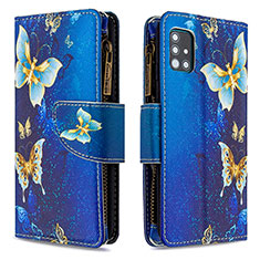 Custodia Portafoglio In Pelle Fantasia Modello Cover con Supporto B04F per Samsung Galaxy A51 4G Blu