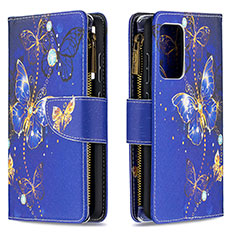Custodia Portafoglio In Pelle Fantasia Modello Cover con Supporto B04F per Samsung Galaxy A52s 5G Blu Notte
