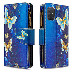 Custodia Portafoglio In Pelle Fantasia Modello Cover con Supporto B04F per Samsung Galaxy A71 4G A715 Blu