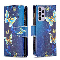 Custodia Portafoglio In Pelle Fantasia Modello Cover con Supporto B04F per Samsung Galaxy A73 5G Blu