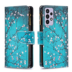 Custodia Portafoglio In Pelle Fantasia Modello Cover con Supporto B04F per Samsung Galaxy A73 5G Ciano