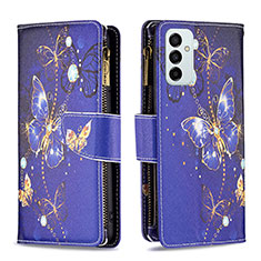 Custodia Portafoglio In Pelle Fantasia Modello Cover con Supporto B04F per Samsung Galaxy F23 5G Blu Notte