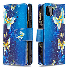 Custodia Portafoglio In Pelle Fantasia Modello Cover con Supporto B04F per Samsung Galaxy F42 5G Blu