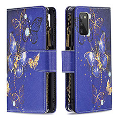 Custodia Portafoglio In Pelle Fantasia Modello Cover con Supporto B04F per Samsung Galaxy M02s Blu Notte
