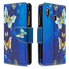 Custodia Portafoglio In Pelle Fantasia Modello Cover con Supporto B04F per Samsung Galaxy M10S Blu