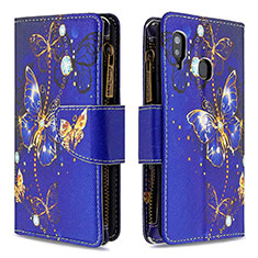 Custodia Portafoglio In Pelle Fantasia Modello Cover con Supporto B04F per Samsung Galaxy M10S Blu Notte