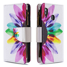 Custodia Portafoglio In Pelle Fantasia Modello Cover con Supporto B04F per Samsung Galaxy M10S Multicolore