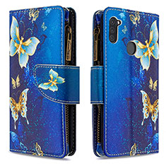Custodia Portafoglio In Pelle Fantasia Modello Cover con Supporto B04F per Samsung Galaxy M11 Blu