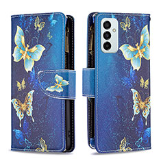 Custodia Portafoglio In Pelle Fantasia Modello Cover con Supporto B04F per Samsung Galaxy M23 5G Blu