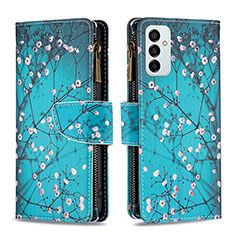 Custodia Portafoglio In Pelle Fantasia Modello Cover con Supporto B04F per Samsung Galaxy M23 5G Ciano