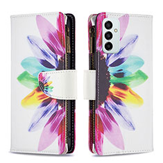 Custodia Portafoglio In Pelle Fantasia Modello Cover con Supporto B04F per Samsung Galaxy M23 5G Multicolore