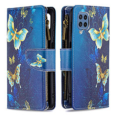Custodia Portafoglio In Pelle Fantasia Modello Cover con Supporto B04F per Samsung Galaxy M32 4G Blu