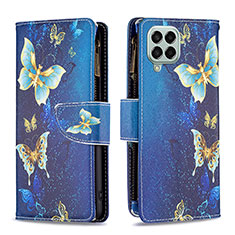 Custodia Portafoglio In Pelle Fantasia Modello Cover con Supporto B04F per Samsung Galaxy M33 5G Blu