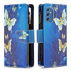 Custodia Portafoglio In Pelle Fantasia Modello Cover con Supporto B04F per Samsung Galaxy M52 5G Blu