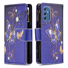 Custodia Portafoglio In Pelle Fantasia Modello Cover con Supporto B04F per Samsung Galaxy M52 5G Blu Notte