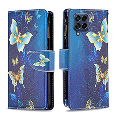 Custodia Portafoglio In Pelle Fantasia Modello Cover con Supporto B04F per Samsung Galaxy M53 5G Blu