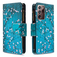 Custodia Portafoglio In Pelle Fantasia Modello Cover con Supporto B04F per Samsung Galaxy Note 20 Ultra 5G Ciano