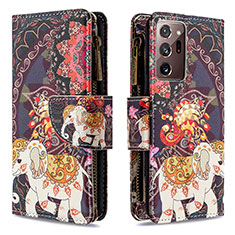 Custodia Portafoglio In Pelle Fantasia Modello Cover con Supporto B04F per Samsung Galaxy Note 20 Ultra 5G Marrone