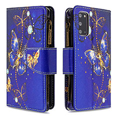 Custodia Portafoglio In Pelle Fantasia Modello Cover con Supporto B04F per Samsung Galaxy S20 5G Blu Notte