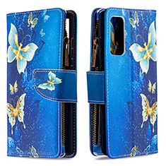 Custodia Portafoglio In Pelle Fantasia Modello Cover con Supporto B04F per Samsung Galaxy S20 FE 5G Blu