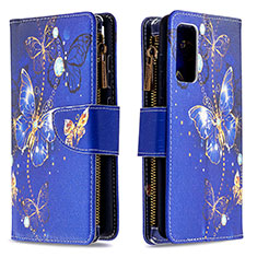 Custodia Portafoglio In Pelle Fantasia Modello Cover con Supporto B04F per Samsung Galaxy S20 FE 5G Blu Notte